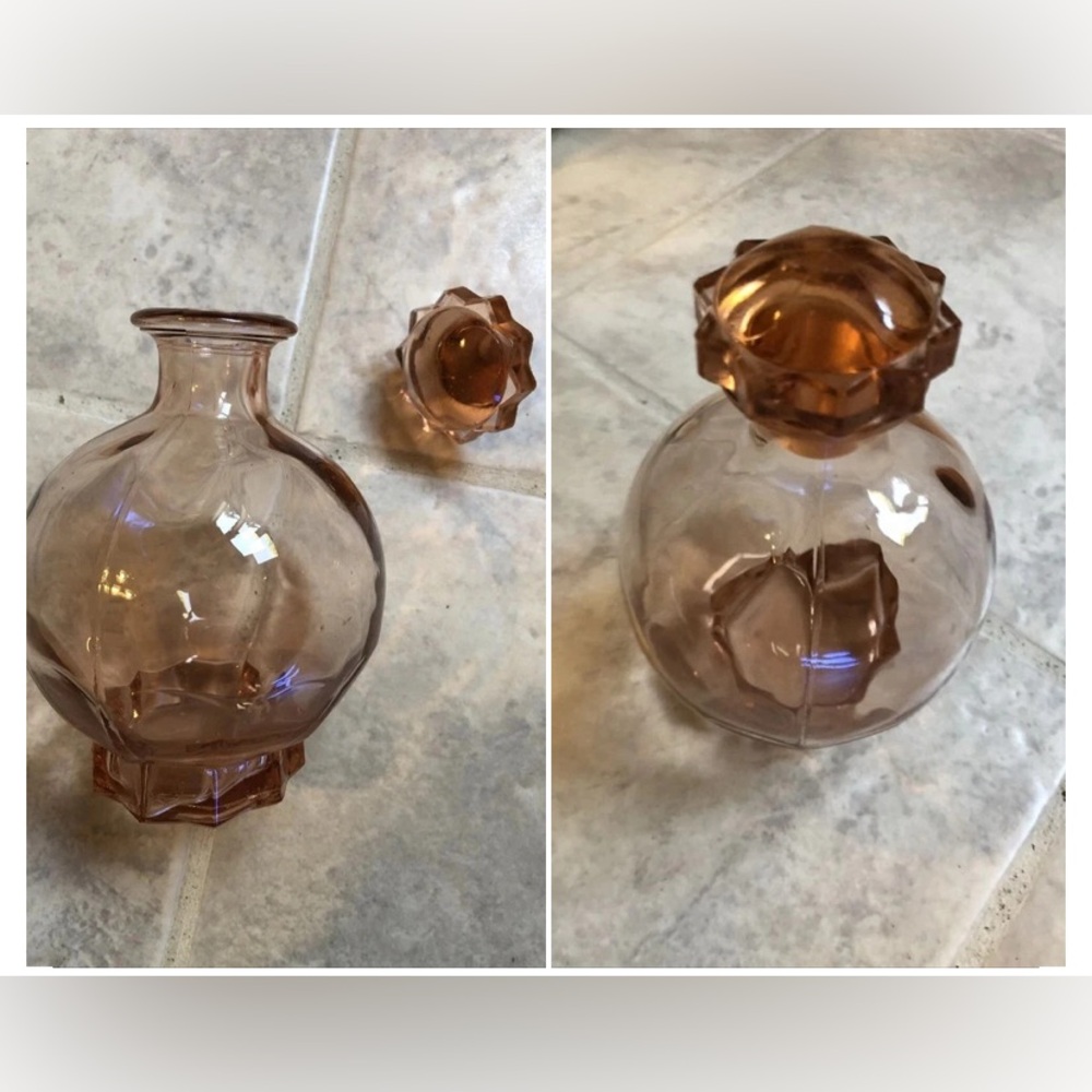 Carafe Pitcher Decanter Jug Vintage Art Deco Glass Pink Antique 6”